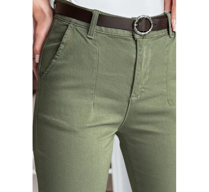 Dámské kalhoty slim fit s páskem TAIRONIK khaki FashionStreet UY2547