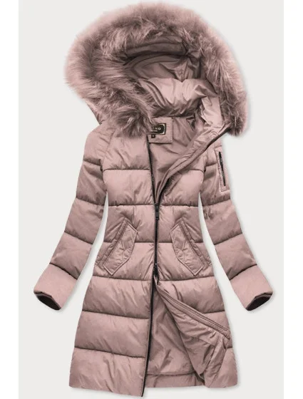 DŁUGA PIKOWANA KURTKA DAMSKA ZIMOWA Z KAPTUREM RÓŻ model 21241739 - Libland
