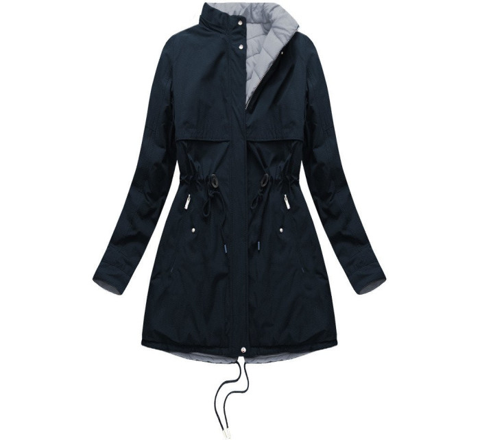 Tmavě modro-šedá oboustranná dámská zimní bunda s kapucí (W214BIG)
