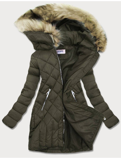 Prošívaná dámská zimní bunda v khaki barvě (LF808)