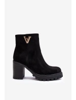 Dámské semišové boty na sloupku s ozdobou černé Strong Dámské semišové boty na sloupku s ozdobou černé Strong