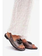 Lesklé Dámské Sandály S Ozdobou model 21691560 Šedé - S.Barski Lesklé Dámské Sandály S Ozdobou model 21691560 Šedé - S.Barski