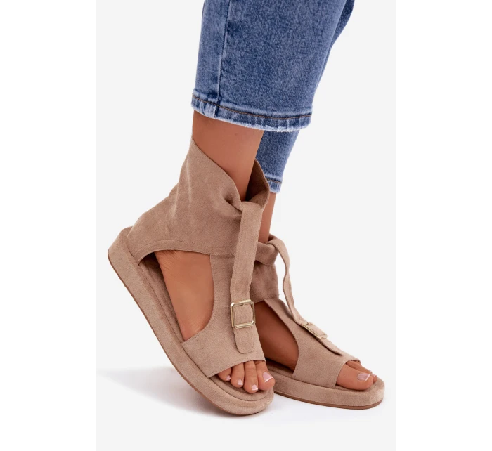 Dámské sandály s vysokým svrškem tmavě béžové model 21943374 - Boto