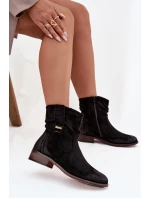 Dámské zateplené kotníkové boty na nízkém podpatku s řasením Gracia – černé