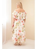 Dámské šaty Plus Size s volánem hiszpanka a elastickým pasem maxi olivová