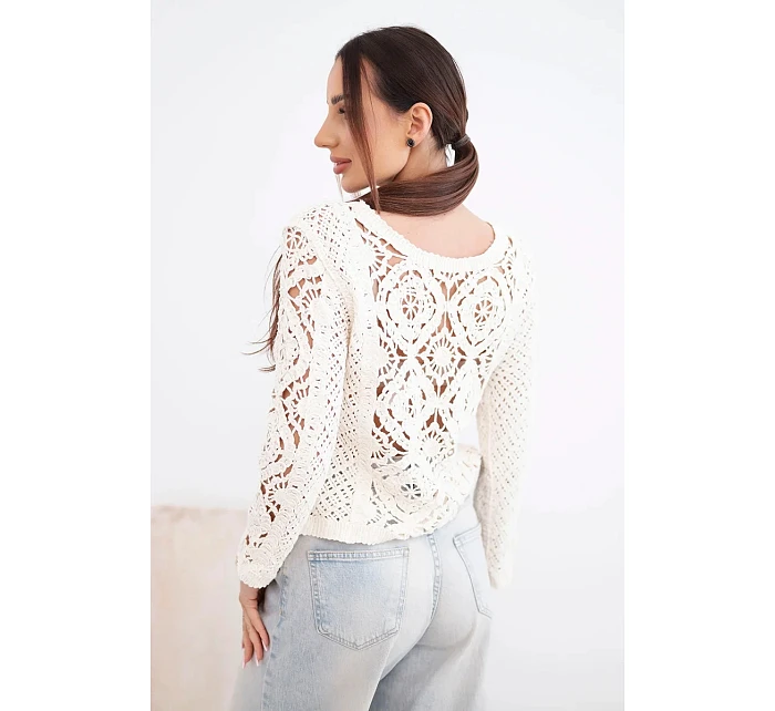 Dámský letní krajkový svetr s knoflíky a dlouhým rukávem černý