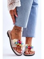 Pantofle s ozdobnými korálky model 21619239 Nude - S.Barski