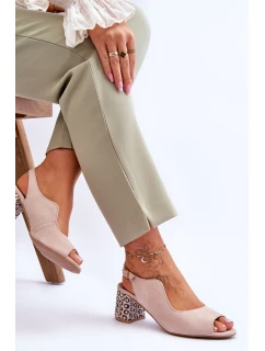 Dámské semišové sandály na podpatku model 21619303 Béžová - Maciejka