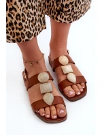 Dámské Ploché Sandály S Ozdobami Sergio Leone SK072H Hnědé Dámské Ploché Sandály S Ozdobami Sergio Leone SK072H Hnědé