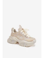 Kožené dámské tenisky model 21711755 Zlaté - Goe Kožené dámské tenisky model 21711755 Zlaté - Goe