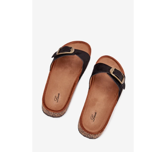 Dámské pantofle s přezkou na korkové platformě – černé Zavira