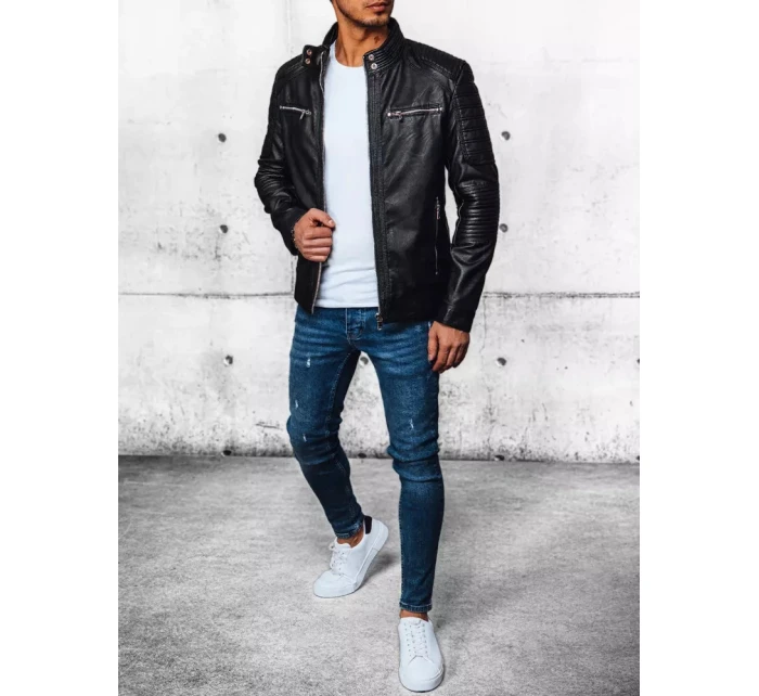 Pánská kožená bunda černá FashionStreet TX4388 Pánská kožená bunda černá FashionStreet TX4388