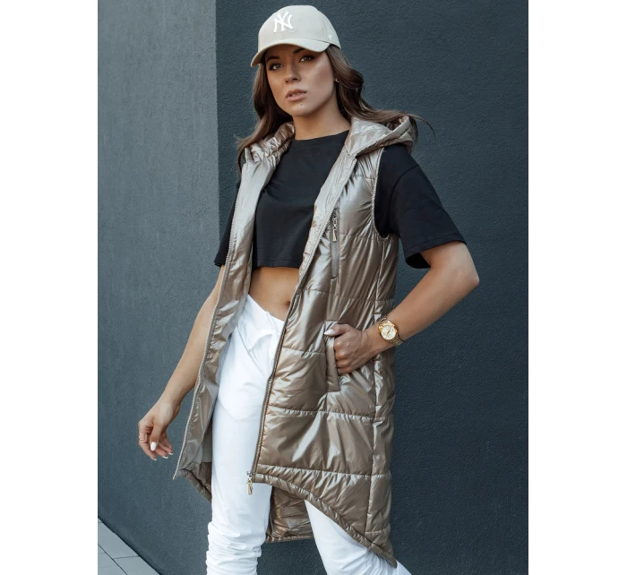 Dámská prošívaná vesta s kapucí dlouhá camel Dstreet model 21979320 - FashionStreet