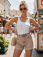 Dámské béžové džínové kraťasy FashionStreet SY0554