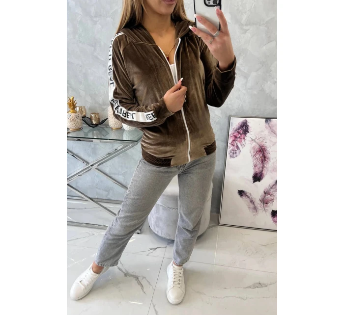 Velurová mikina s kapucí hnědá Velurová mikina s kapucí hnědá