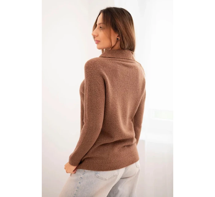 Dámský svetr z baby alpaky s límcem a V výstřihem model 21718749 - K-Fashion