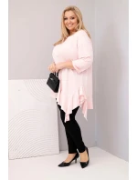 Dámská blůza Plus Size s bavlnou, volánkem a ohrnutým rukávem pudrově růžová