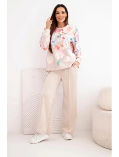 Dámský viskózový komplet s úpravou v vzoru se širokými nohavicemi béžový model 22014241 - K-Fashion