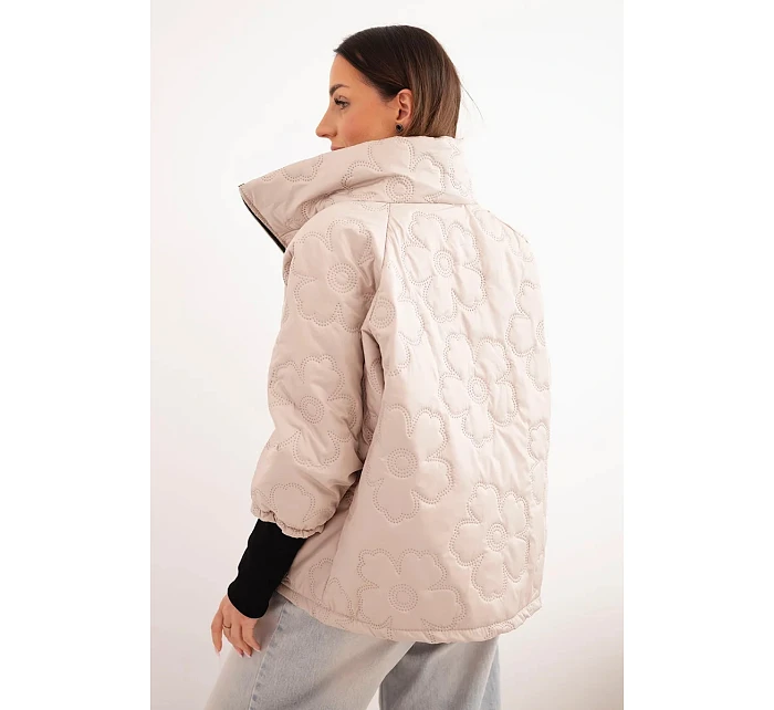 Dámská jarní prošívaná bunda se  a zipem tmavě béžová model 22040186 - K-Fashion