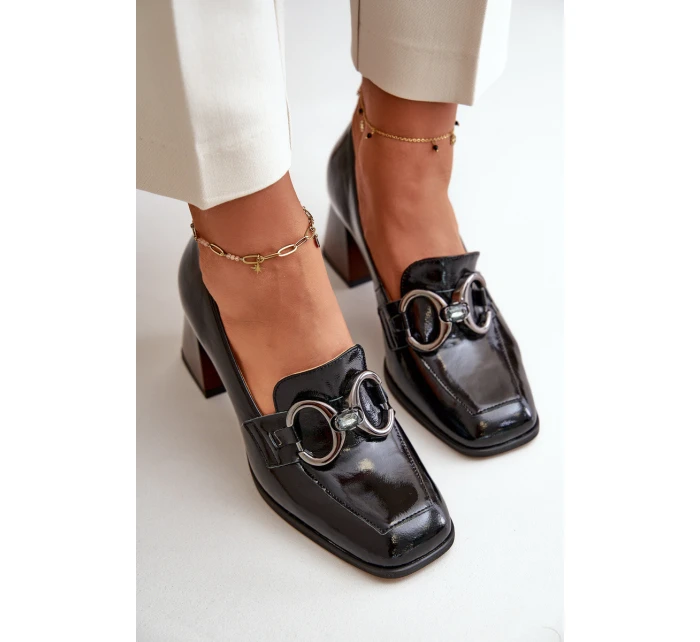 Kožené lodičky s ozdobou černé Laura Messi 2845