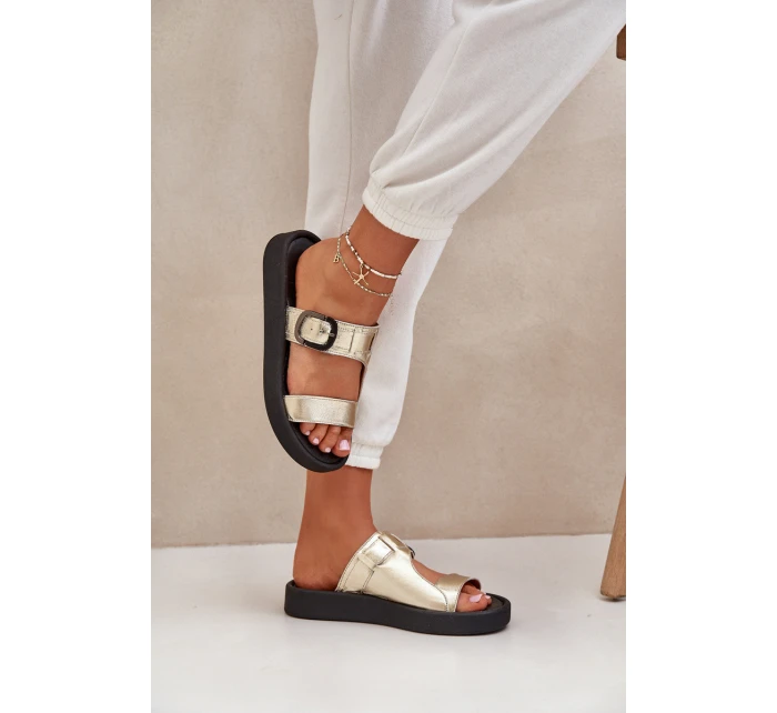 Dámské Kožené Pantofle Na Platformě Zazoo 3024 Zlaté