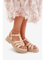 Eko Kožené Sandály Dámské Na Platformě Béžové model 21688326 - Boto Eko Kožené Sandály Dámské Na Platformě Béžové model 21688326 - Boto