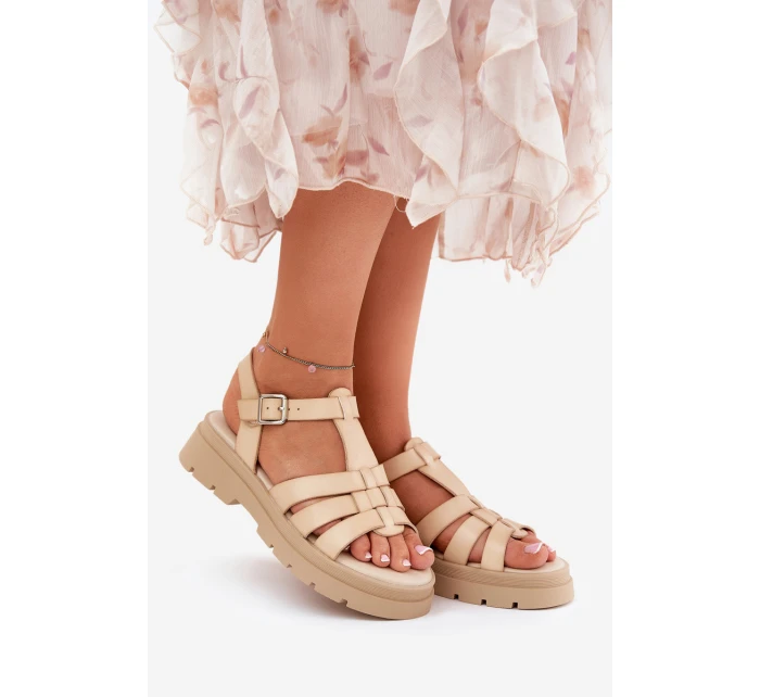 Eko Kožené Sandály Dámské Na Platformě Béžové model 21688326 - Boto Eko Kožené Sandály Dámské Na Platformě Béžové model 21688326 - Boto