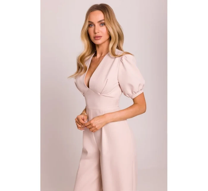 M852 Kombinéza s puff rukávy - světle béžová