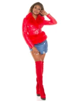 Dámská sexy kožená bunda s umělou kožešinou J930 Červená - In-Stylefashion