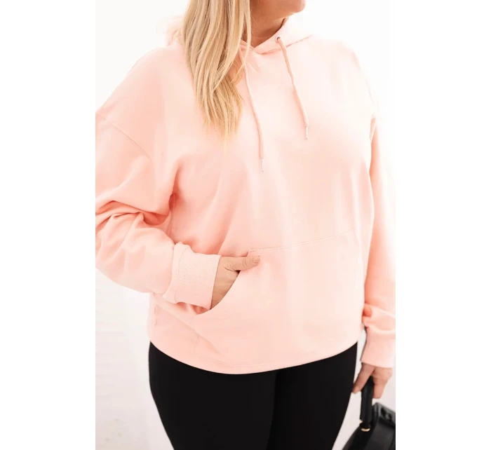 Dámská mikina s kapucí a klokaní kapsou Plus Size z bavlny lososová