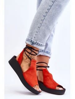 Semišové sandály na klínku Nicole model 21622042 oranžová - Zazoo