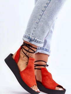 Semišové sandály na klínku Nicole model 21622042 oranžová - Zazoo