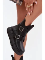 Kožené zateplené dámské kotníčkové boty na platformě s přezkami model 21707660 Černé - VINCEZA