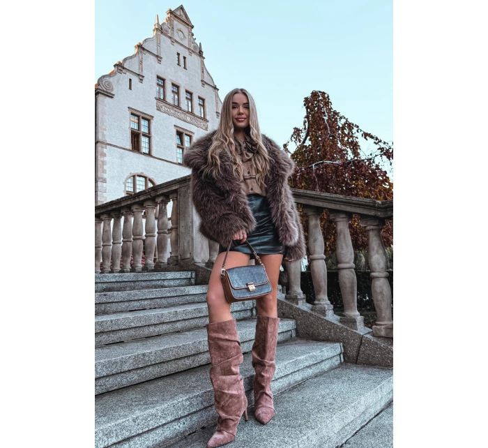 Vlněné Kozačky na Podpatku z Eko  Tmavě Béžové model 21757785 - Boto