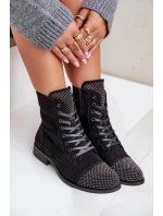 Dámské zateplené kotníkové boty na nízkém podpatku s ozdobami – černé Ellieo Dámské zateplené kotníkové boty na nízkém podpatku s ozdobami – černé Ellieo