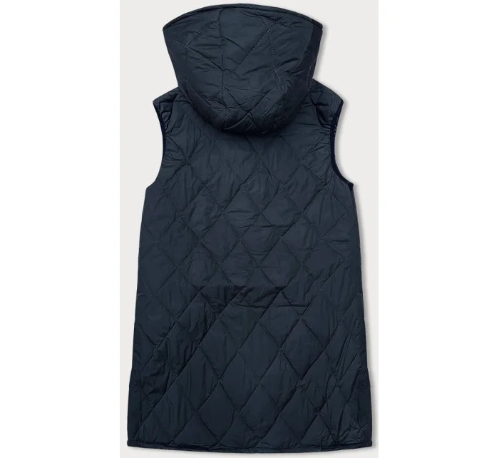 Tmavě modrá prošívaná dámská vesta s ozdobnou páskou (16M9118-215) Tmavě modrá prošívaná dámská vesta s ozdobnou páskou (16M9118-215)