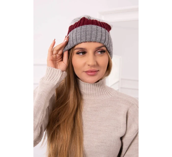 Fleecová čepice Bojana K265 tmavě šedá+ bordó+světle šedá