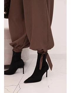 Dámské kalhoty s širokým model 21959066 a zavazováním dole mocca - K-Fashion