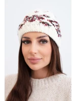 Dámská zimní čepice s norským vzorem a silným pletením K351 ecru+czerwony Dámská zimní čepice s norským vzorem a silným pletením K351 ecru+czerwony