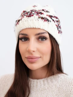 Dámská zimní čepice s norským vzorem a silným pletením K351 ecru+czerwony