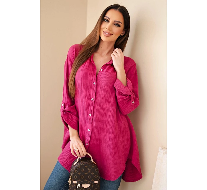 Bavlněná mušelínová košile Plus Size švestková Bavlněná mušelínová košile Plus Size švestková