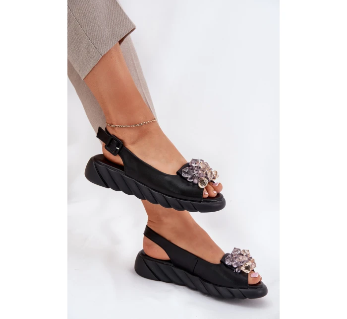 Dámské kožené sandály s krystaly Artiker 54C1628 černé