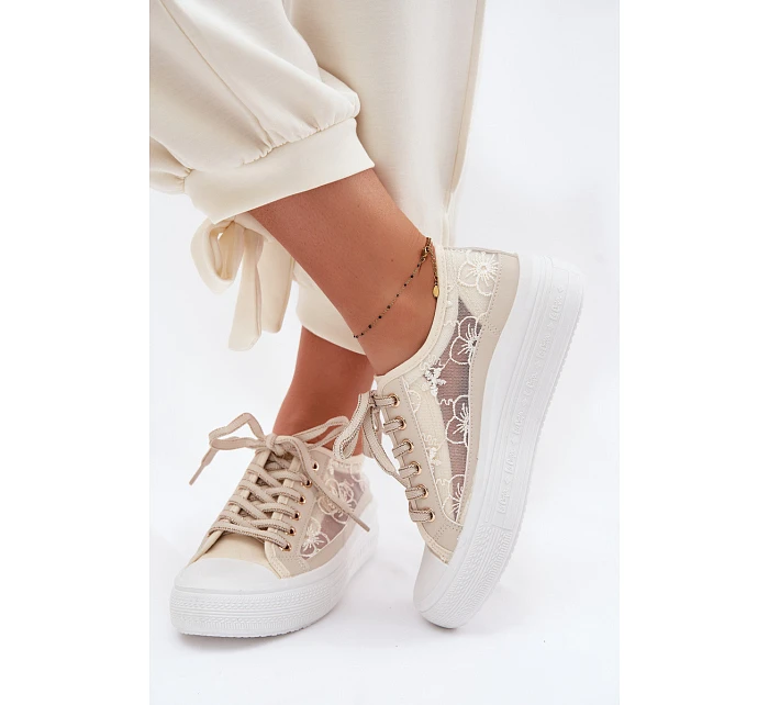 Dámské tenisky s krajkou na platformě Lee Cooper LCW-26-44-4481 Béžové