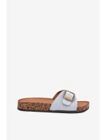 Dámské pantofle s přezkou na korkové platformě – modré Zavira