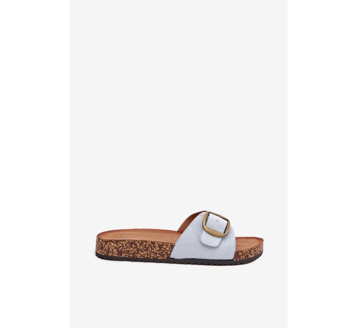 Dámské pantofle s přezkou na korkové platformě – modré Zavira