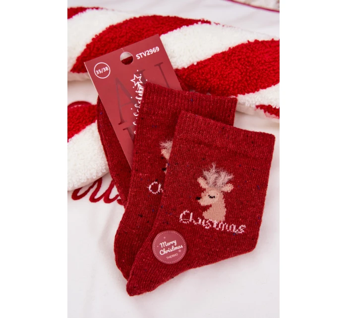 Dámské vánoční ponožky s motivem soba – červené, alpaka vlna Dámské vánoční ponožky s motivem soba – červené, alpaka vlna