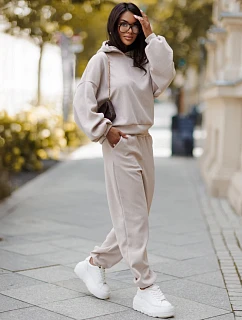 Dámská souprava z kordového úpletu s kapucí a kalhotami, béžová, FashionStreet AY1248