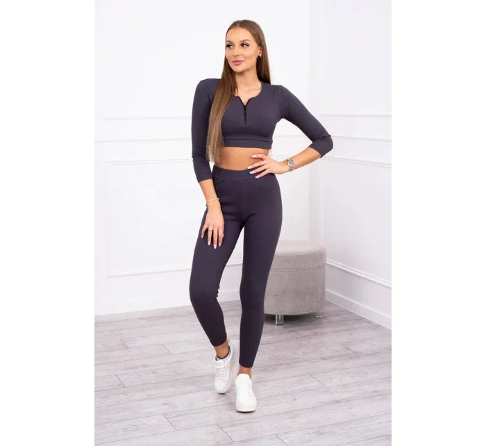 Pruhovaný set krátký top grafitový