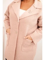 Dámský kabát Plus Size beránek s vlnou a kapsami pudrově růžový Dámský kabát Plus Size beránek s vlnou a kapsami pudrově růžový