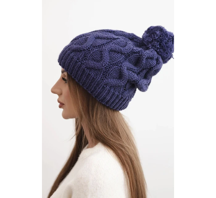 Dámská zimní čepice vlněná s krystaly a vzorem model 21859323 mocca - K-Fashion